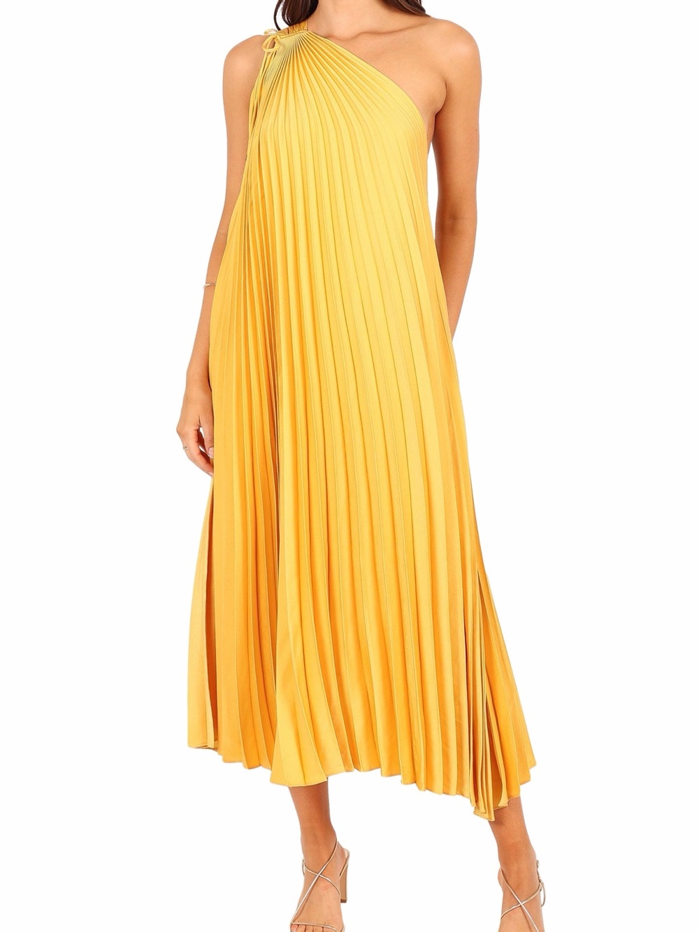 Petal & Pup One-Shoulder Pleated Sunflower Yellow Maxi Dress